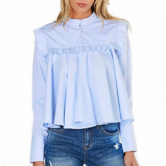 English Factory Tops - NWOT English Factory blue ruffle blouse L